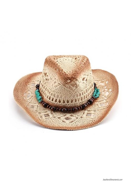 JOOWEN Classic Straw Cowboy Cowgirl Hat Bendable Brim