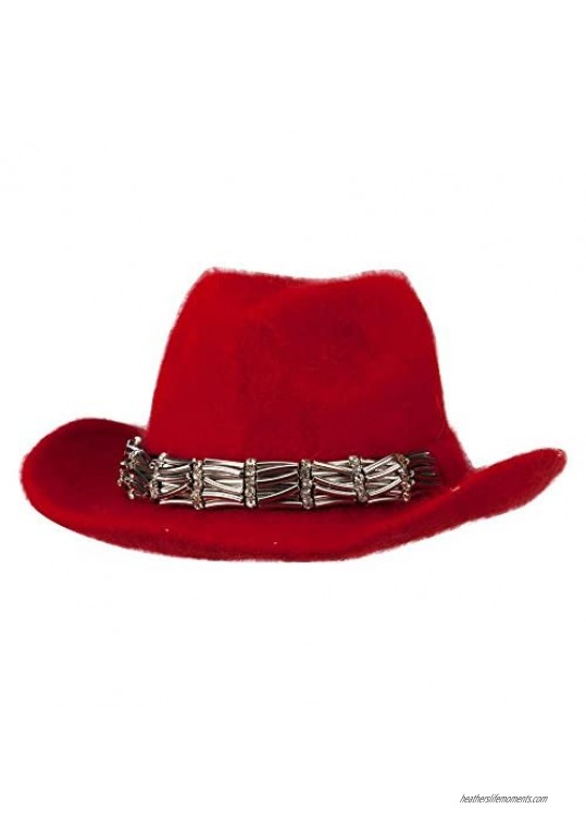 Metal Band Angora Cowboy Hat - Red