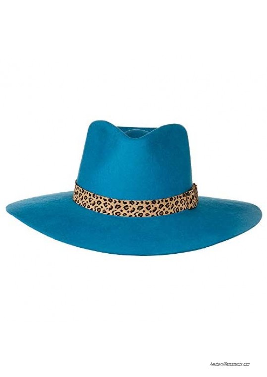 M+F Foot And Headwear Womens M F Turquoise with Leopard Band Fashion Hat