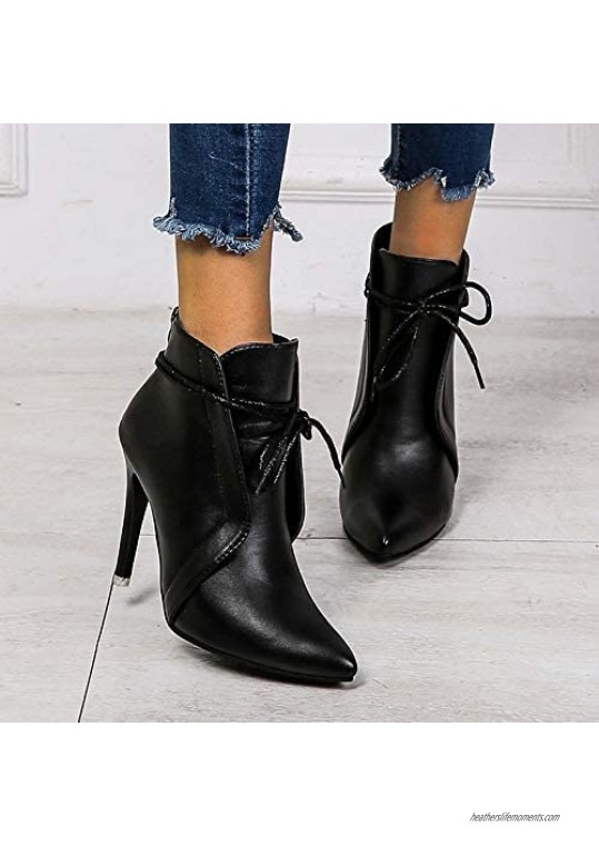 NAISI Women's Pointy Toe Lace Up Ankle Booties Sexy High Heels Boots Leather Dress Heeled Pump Shoes