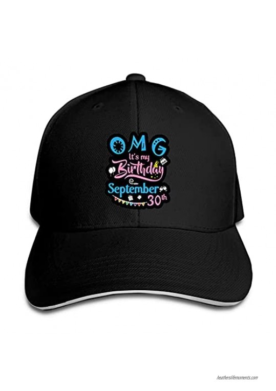 OMG It's My Birthday Hat Funny Neutral Printing Truck Driver Cap Cowboy Hat Adjustable Skullcap Dad Hat for Men and Women Black