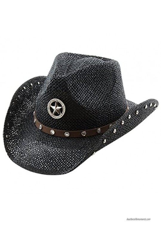 Studded Rhinestone Shapeable Cowboy Hat  Black
