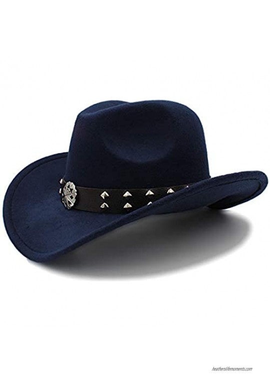 Western Cowboy Hats Imitation Wool Material Men Women Visor Hat Travel Performance Punk Cowgirl Cap (Color : Dark Blue Size : 56-58cm)
