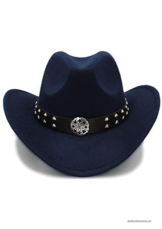 Western Cowboy Hats Imitation Wool Material Men Women Visor Hat Travel Performance Punk Cowgirl Cap (Color : Dark Blue  Size : 56-58cm)