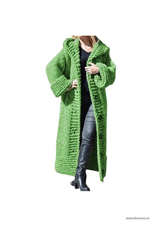 Women Loose Solid Color Knit Oversize Long Sleeve Hooded Cardigan Coat Button Sweater Overcoat