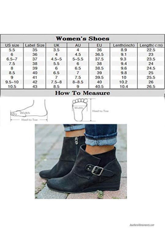 Women's Wedge Booties Orthotic Arch Support Zip up Ankle Boots Wide Width Buckle Vintage Casual Shoes