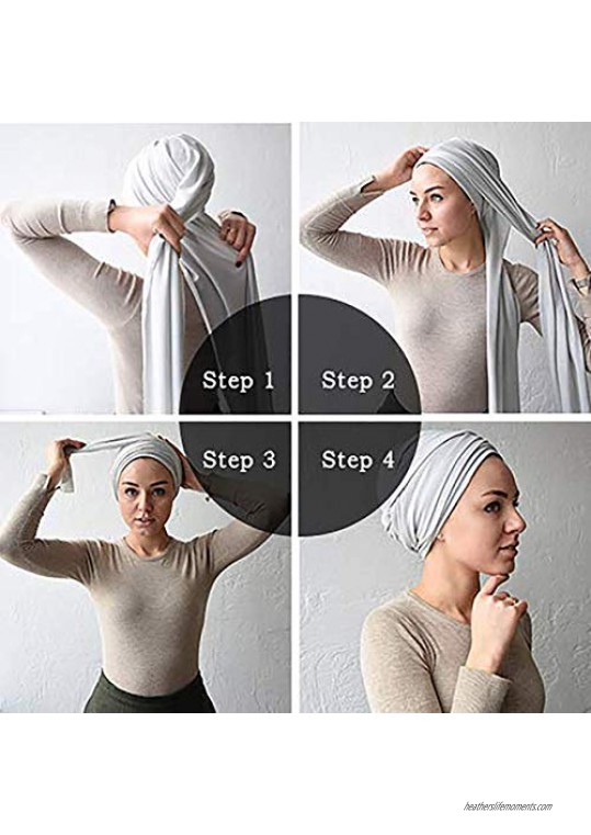 2 Pieces Head Wrap Scarf Stretch Jersey Knit Hair Wrap Long Turbans for Black Women Wide Headwear (Black & Dark Green)