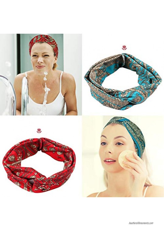 4 Pcs Women's Headbands Boho Flower Printing Leopard Twisted Criss Cross Elastic Hair Band