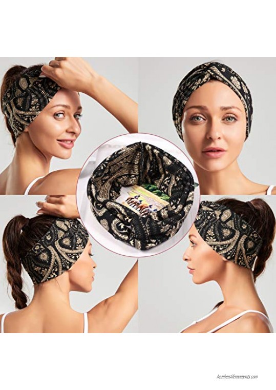 4 Pcs Women's Headbands Boho Flower Printing Leopard Twisted Criss Cross Elastic Hair Band