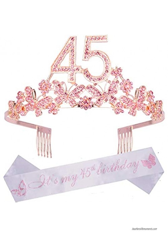 45th Birthday Gifts for Women 45th Birthday Tiara and Sash It’s My 45th Birthday Sash and Crystal Tiara 45th Birthday Decorations for Women 45th Birthday Party Supplies Happy 45th Birthday