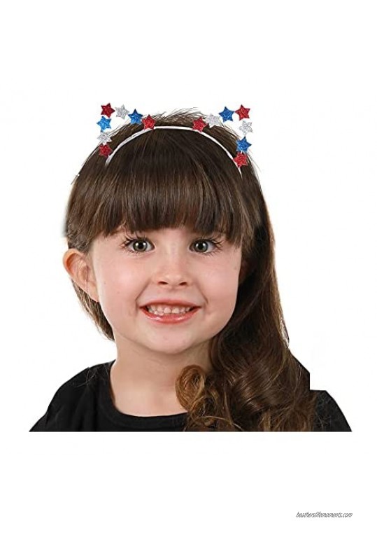 4th of July Headband Glittery Red Blue Silver Stars American Flag Design Patriotic Hair Band USA Flag Hairband for Independence Day Party Costume Favors