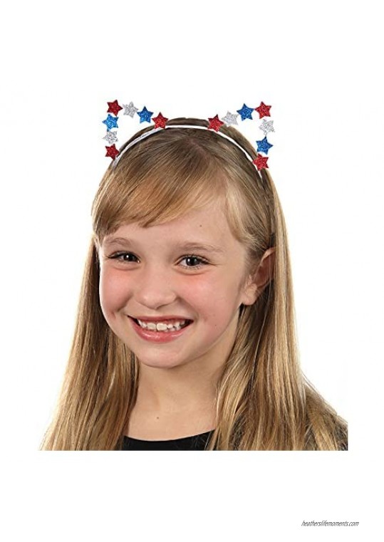 4th of July Headband Glittery Red Blue Silver Stars American Flag Design Patriotic Hair Band USA Flag Hairband for Independence Day Party Costume Favors
