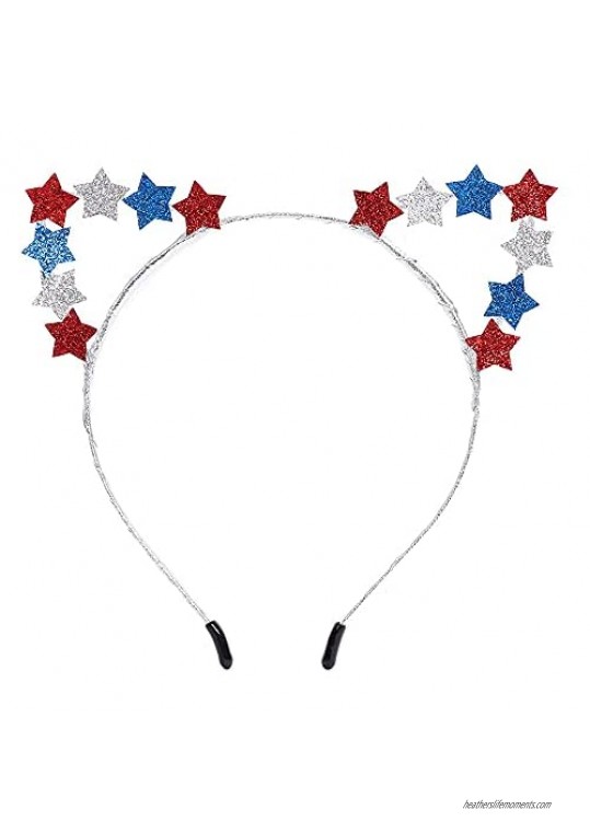 4th of July Headband  Glittery Red Blue Silver Stars American Flag Design Patriotic Hair Band  USA Flag Hairband for Independence Day Party Costume Favors