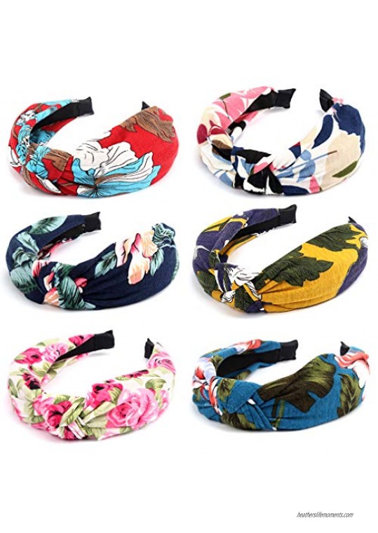 6PCs Knotted Headband for Women  COCIDE Flower Boho Hair Band Wide Headbands Cotton and Chiffon Headbands for Girls Hard Hair Accessories Jewelry for Sport Daily Wear Yoga Training Cosplay Costum