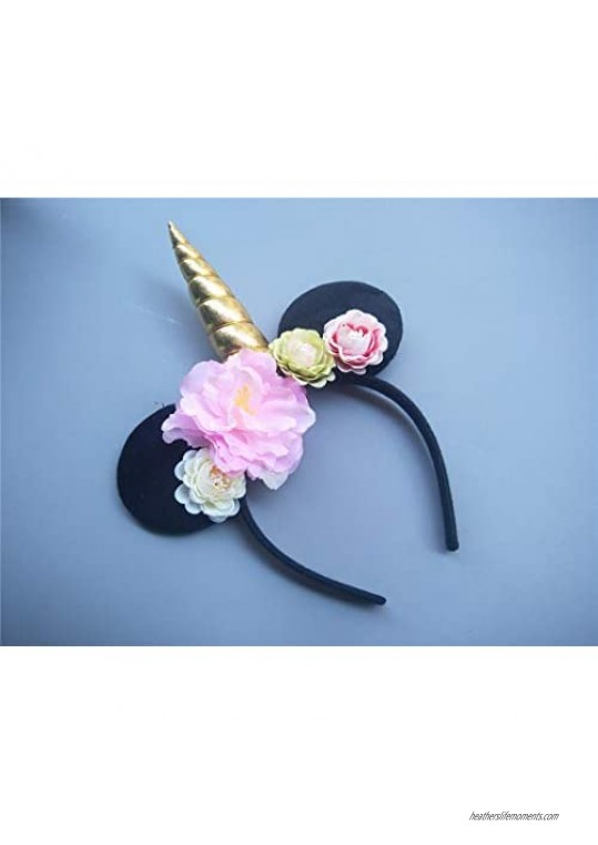 A Miaow Animal Flower Headpiece Black Mouse Ears Headband MM Butterfly Hair Hoop Halloween Park Women Costume Photo Shoot