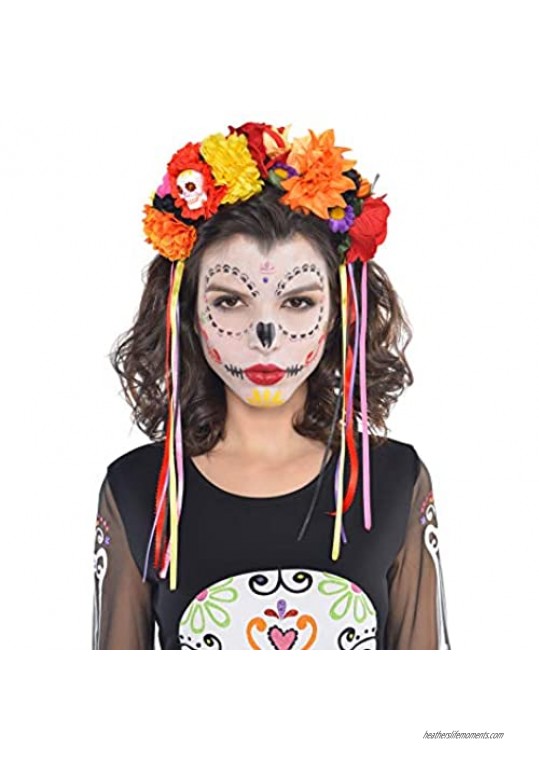 amscan Day of The Dead Floral Headband One Size  Multicolor