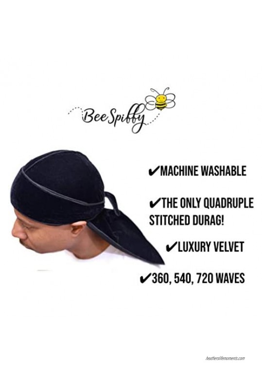 BeeSpiffy Luxury Velvet Durag | Extra Long Straps | 360 540 720 Waves | Multiple Colors