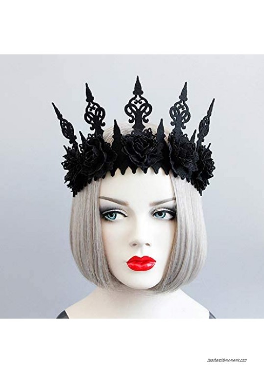 Dark Gothic Wind Black Crown Hair Band Halloween Headband Headdress for Witcher Makeup Perfect Hair Accessories for Ball Party Masquerade and Cosplay.
