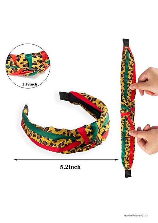 Designer Leopard Headband for Women - Red Green Twist Cross Knot Hair Hoops - Fashion Fabric Design Plastic Wide Hard Headbands for Women Girls Party Christmas - 3 PCS of Pack (Stylish)