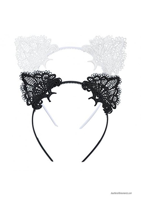 DRESHOW Lace Cat Ears Headband Women Girls Hair Hoop Party Decoration Cosplay Hair Accessories 2 Pack