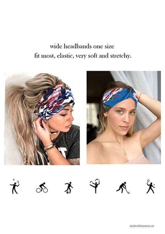 Earent Boho Floal Style Headbands Yellow Criss Cross Hair Bands Yoga Sweat Printed HeadWraps Elastic Turban Headscrafs Outdoor Hair Accessories for Women and Girls (Pack of 4) (A)