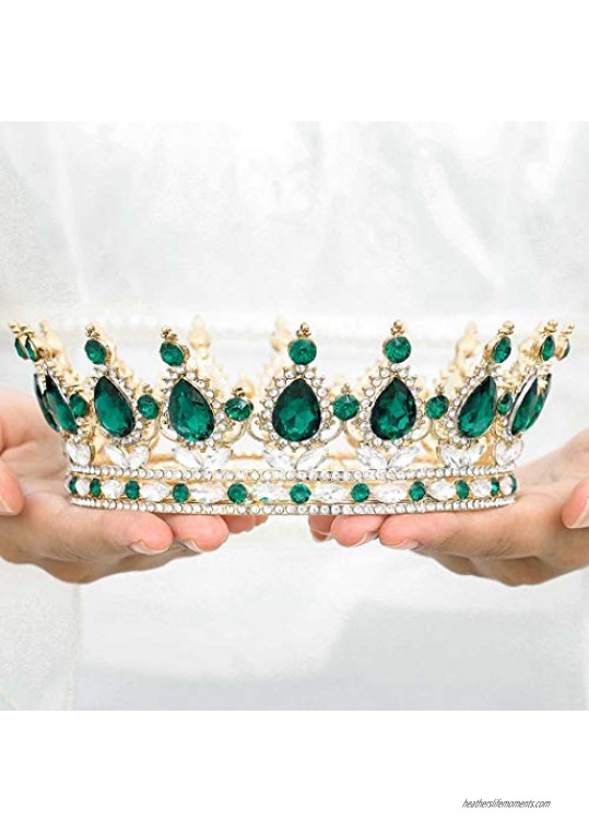 Florry Baroque Crowns for Women Rhinestone Wedding Tiaras and Crowns Princess Bridal Queen Crowns Costume Birthday Festival Tiaras for Girls and Brides (Green)