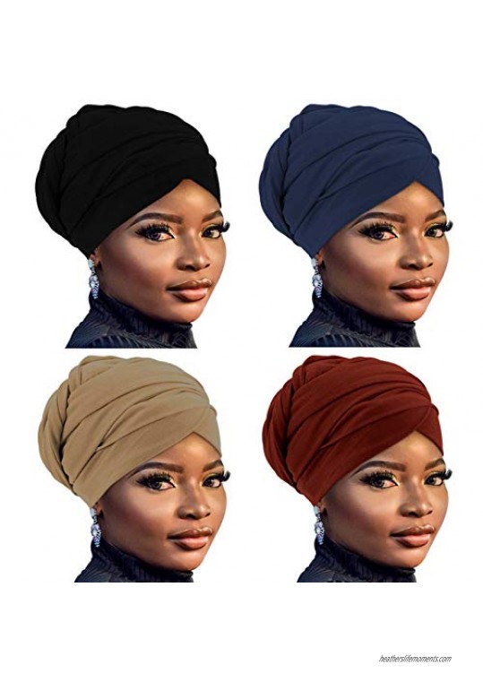 GABraden African Head Wraps Turban For Women Women' Soft Stretch Headband Long Head Wrap Scarf (4#Black+Blue+Red+Brown)