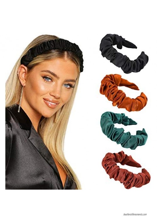 HAIMEIKANG 4Pcs Wide Headbands for Women Hair Accessories Folds Hair Band Padded Velvet Headbands for Girls
