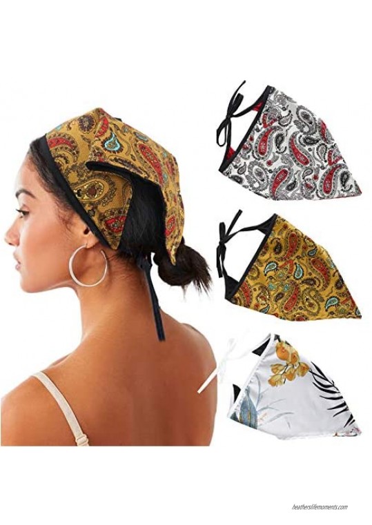 HAIMEIKANG Floral Elastic Hair Scarf Headband 3PCS Chiffon Head Kerchief Head Scarf Printed Turban Hair Bandanas for Women