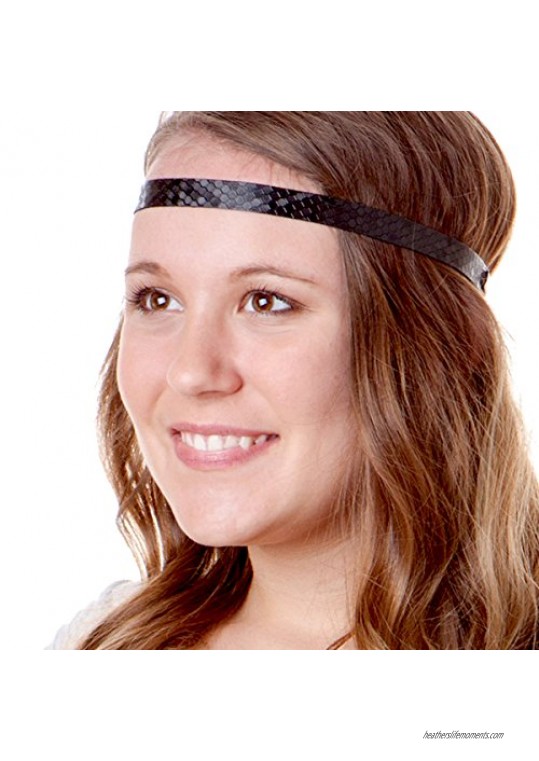 Hipsy Women's Adjustable NO SLIP Geo Sport Headband Multi (Skinny Black & Silver)
