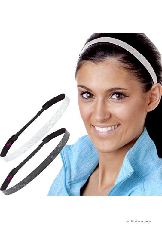 Hipsy Women's Adjustable NO SLIP Geo Sport Headband Multi (Skinny Black & Silver)