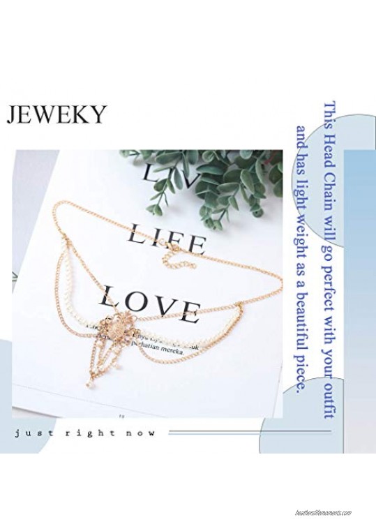 Jeweky Tassel Pearl Head Chain Gold Wedding Headpieces Pendant Bride Princess Hair Acessories Jewelry for Women and Girls