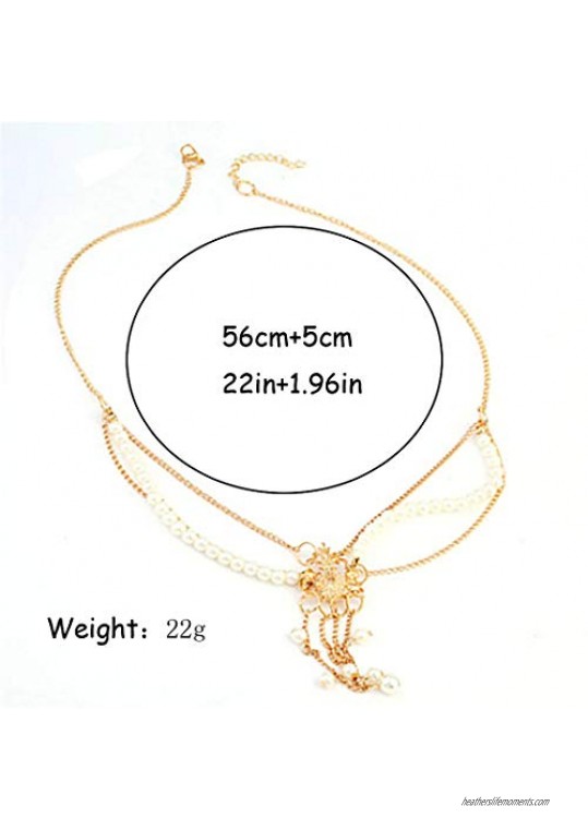 Jeweky Tassel Pearl Head Chain Gold Wedding Headpieces Pendant Bride Princess Hair Acessories Jewelry for Women and Girls