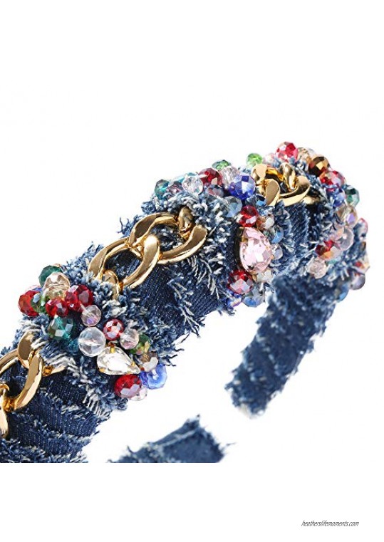 Kemont Ladies Baroque headband with rhinestones and gems embellished handmade wedding headdress (dark blue)