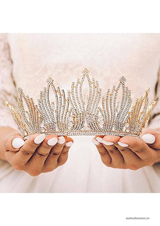 Kilshye Baroque Crowns and Tiaras Gold Costume Wedding Crown Crystal Tiara Princess Tiara Headband Bride Prom Hair Accessories for Women and Girls (3936)