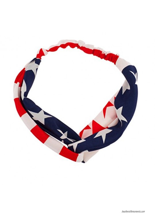 Lux Accessories American Flag July 4Th Independence Day Red White Blue Knotted Fabric Stretch Headband