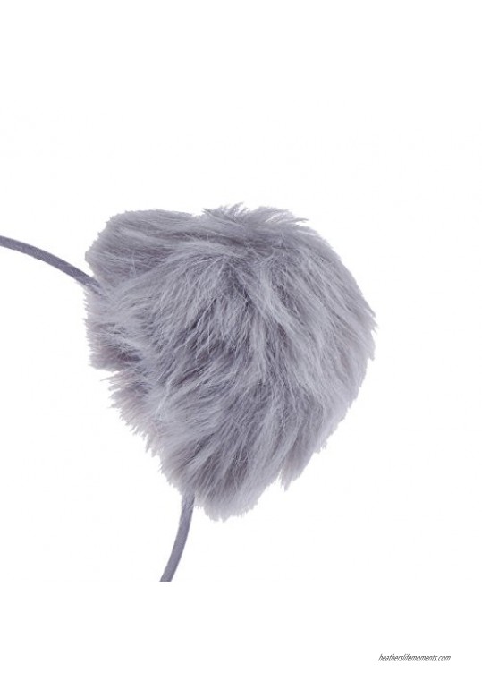 Lux Accessories Grey Faux Fur Pom Pom Ball Cat Ear Panda Costume Puff Headband