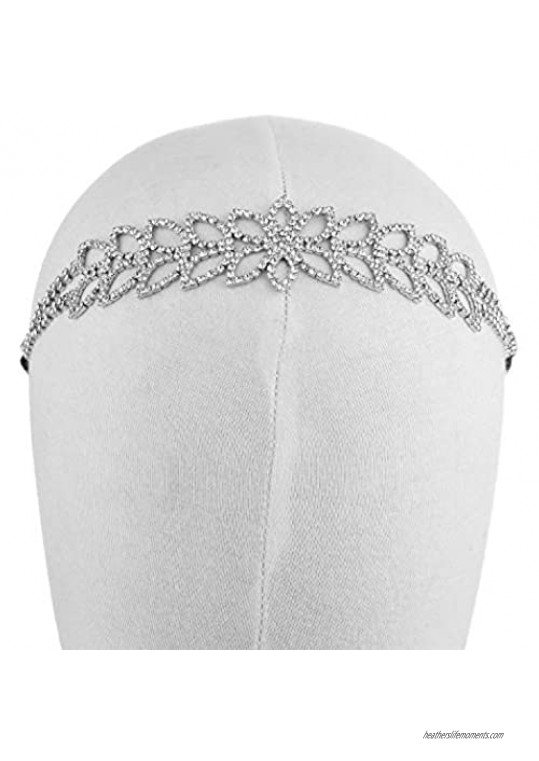 Lux Accessories Silver Bohemian Leaves Clear Rhinestones Stretch Headbands