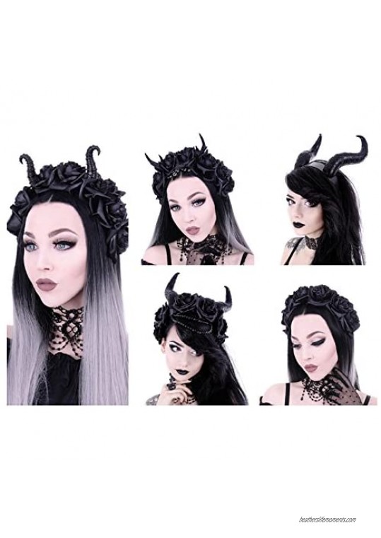 Restyle Gothic Hair Garland Flower Horns Tiara Nu Goth Headband - Evil Queen (One-Size)