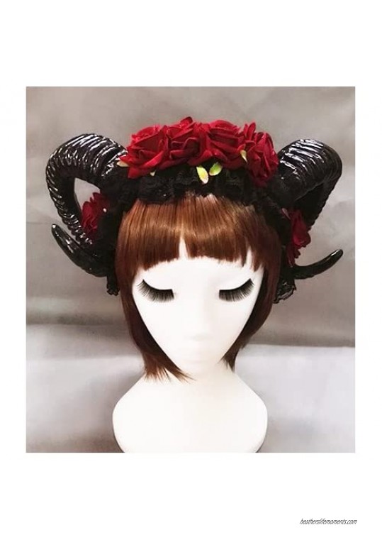 Restyle Sheep Horn Rose Flower Headband Gothic Beauty Horror Horns Halloween
