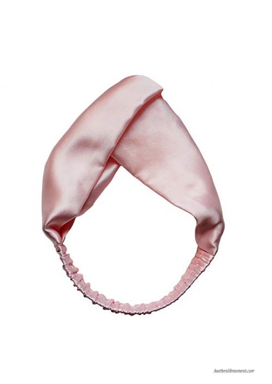Share Maison Pure Natural Mulberry Silk Headband for Women Fashion Vintage Pure Color Stretchy High-Density 16MM Twisted Head Hair Wrap Accessory Turban for Girls (Pink)