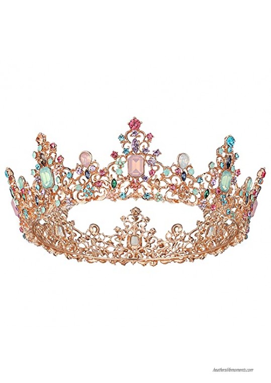 shinybin Baroque Crystal Crowns for Women  Rose Gold Wedding Crowns Full Round Rhinestone Queen Tiaras Crystal Birthday Crowns for Princess Party Costume Hair Accessories