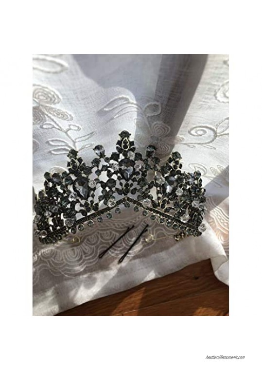 Sunshinesmile Bride Black Large Big Vintage Crystal Princess Queen Diadem Rhinestone Bridesmaid Bride Crowns And Tiaras For Wedding Party
