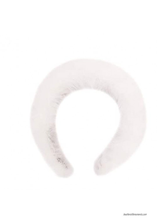 surell Faux Rex Hairband - Fluffy Fashion Accessory - Soft Luxury Headwear - Fake Rabbit Fur Fuzzy Headband (White)