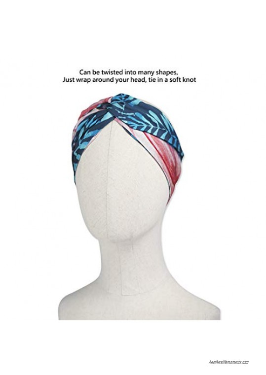 Twist Bow Wired Headbands Scarf Wrap Retro Bowknot Hair Accessory Hairband (Multicolored)Bohemia style Tropical plants Wide Knotted Headwrap for Women and Girls.Original Fashion sport bands with wire