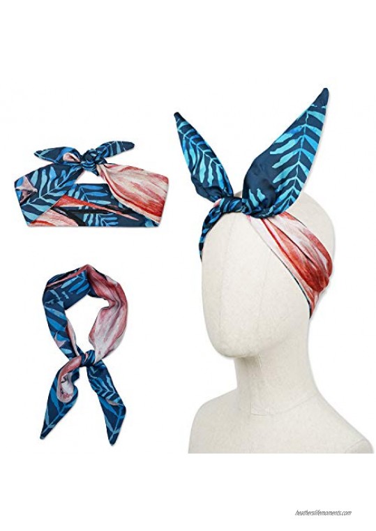 Twist Bow Wired Headbands Scarf Wrap Retro Bowknot Hair Accessory Hairband (Multicolored)Bohemia style Tropical plants Wide Knotted Headwrap for Women and Girls.Original Fashion sport bands with wire