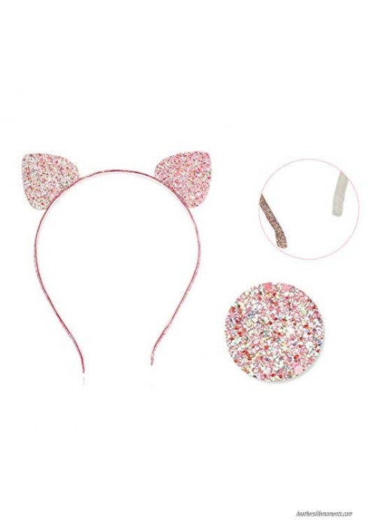 Women Girls Glitter Cat Ears Headband Sparkly Cute Soft Shiny Hairbands Hair Accessories for Wearing Party Daily Decorations
