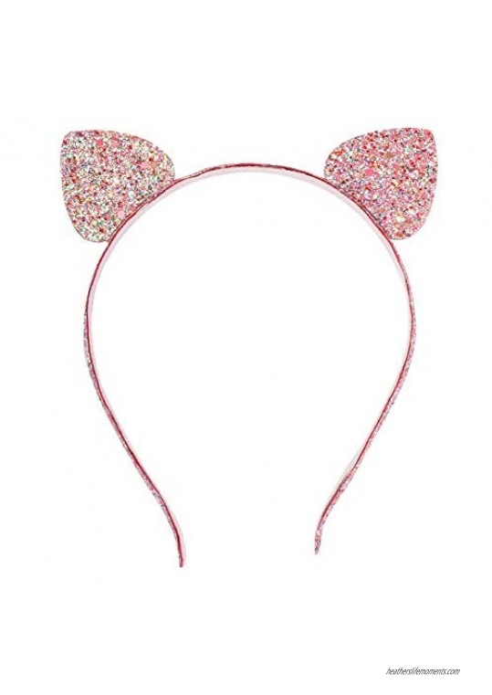 Women Girls Glitter Cat Ears Headband Sparkly Cute Soft Shiny Hairbands Hair Accessories for Wearing Party Daily Decorations