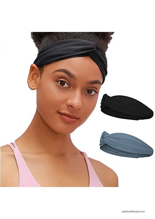ZEGOLO Headbands for Women Twisted Boho Headwrap Yoga Workout Sport Thick Head Bands(2 pack)