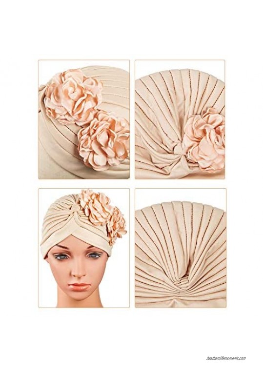 4 Pieces Turban Flower Head Wrap Beanie Scarf Cap Hair Loss Hat for Men and Women (Style 3)